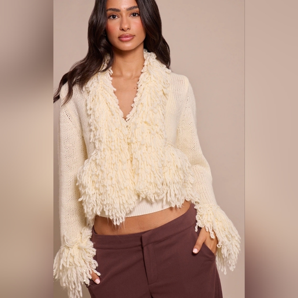 PrettyLittleThing Cream Shaggy Cardigan